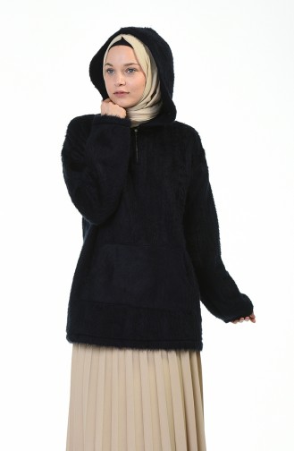 Fermuarlı Kürklü Sweatshirt 2036-01 Lacivert