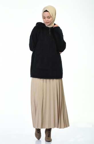 Fermuarlı Kürklü Sweatshirt 2036-01 Lacivert