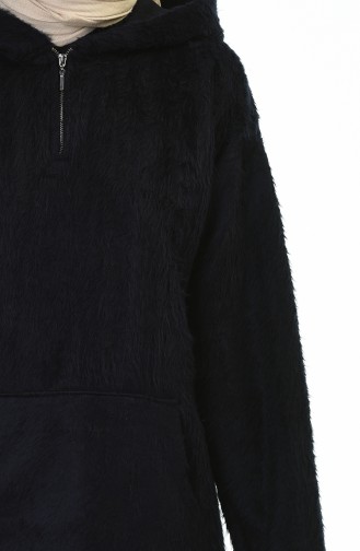 Fermuarlı Kürklü Sweatshirt 2036-01 Lacivert