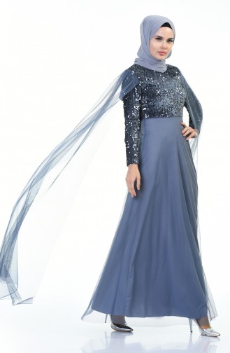 Robe de Soirée a Paillettes 3901-01 İndigo 3901-01