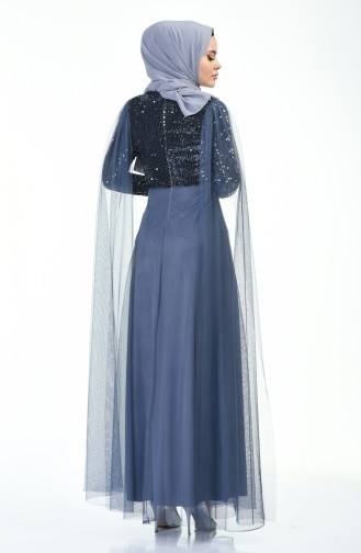 Sequined Tulle Evening Dress Indigo 3901-01