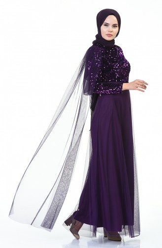Sequined Tulle Evening Dress Purple 3901-02