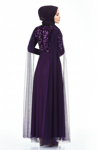 Sequined Tulle Evening Dress Purple 3901-02