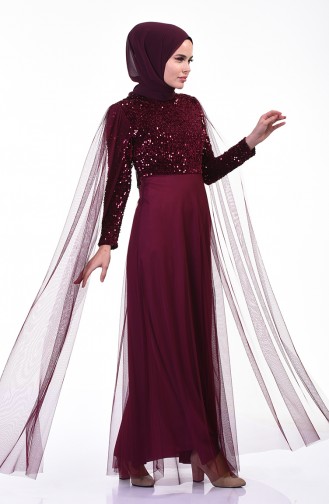 Sequined Tulle Evening Dress Damson 3901-05