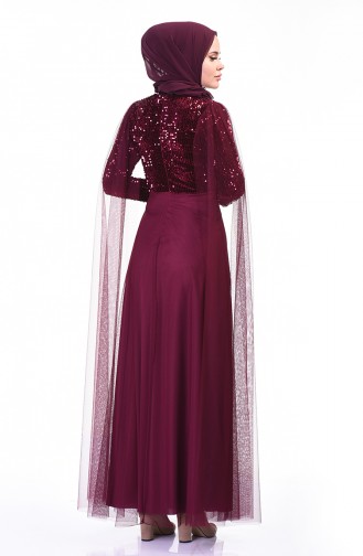 Sequined Tulle Evening Dress Damson 3901-05