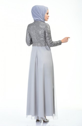 Sequined Evening Dress Silver Gray 3910-01