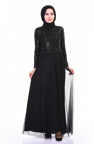 Sequined Evening Dress Black 3910-03