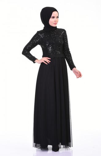 Sequined Evening Dress Black 3910-03