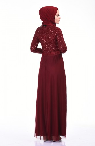 فستان سهرة مزين بالترتر أحمر كلاريت 3910-04