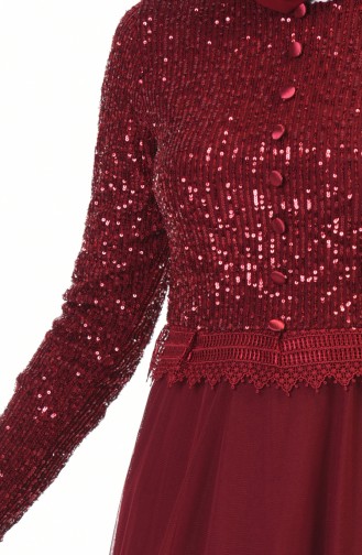 فستان سهرة مزين بالترتر أحمر كلاريت 3910-04