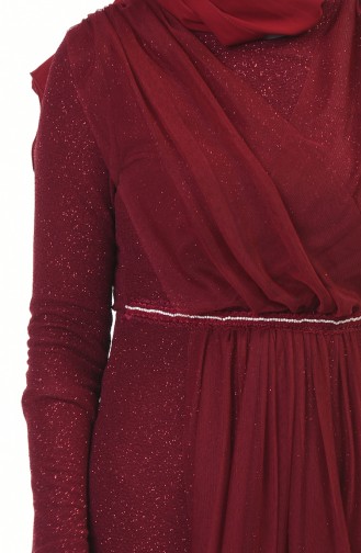 فستان سهرة بلمعة فضية أحمر كلاريت 3922-01