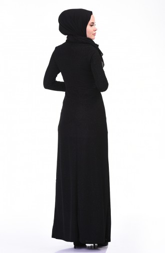 فستان سهرة بلمعة فضية أسود 3922-02