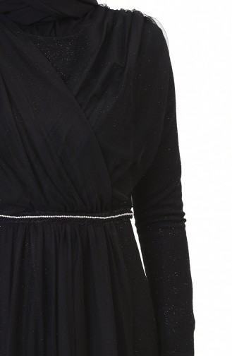 فستان سهرة بلمعة فضية أسود 3922-02