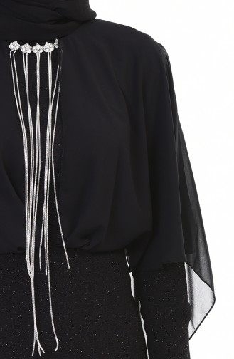 Brooch Silvery Evening Dress Black 3923-02
