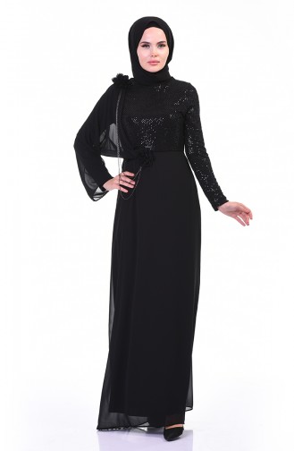 فستان سهرة مزين بسلسلة أسود 3932-03