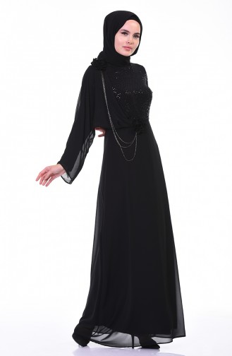 فستان سهرة مزين بسلسلة أسود 3932-03