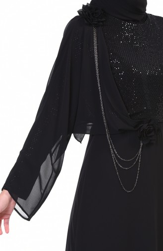 Chain Detailed Evening Dress Black 3932-03