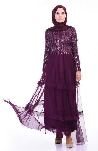 Sequined Evening Dress Purple 3940-01