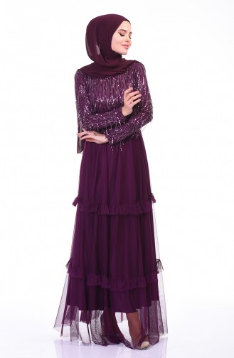 Sequined Evening Dress Purple 3940-01