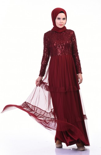 Sequined Evening Dress Bordeaux 3940-02