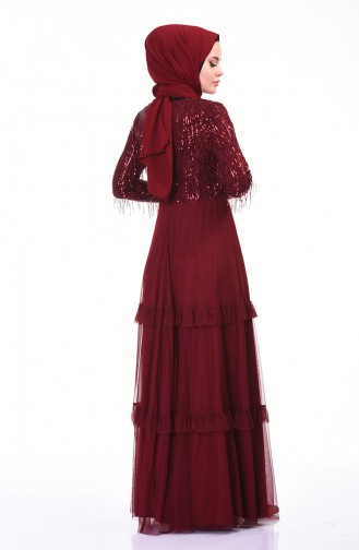 Sequined Evening Dress Bordeaux 3940-02