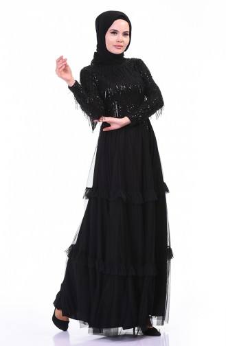 Sequined Evening Dress Black 3940-03