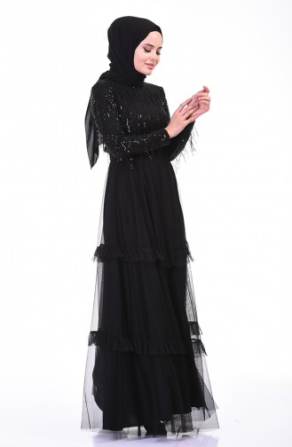 Sequined Evening Dress Black 3940-03