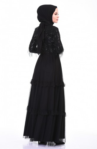 Sequined Evening Dress Black 3940-03