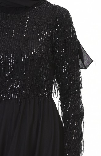 فستان سهرة مزين بالترتر أسود 3940-03