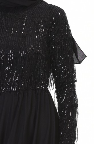 Sequined Evening Dress Black 3940-03