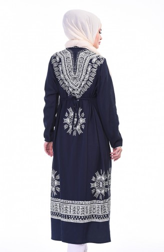 Printed Long Tunic Navy Blue 0217-02