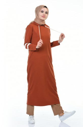 Hooded Sport Long Tunic Brick 0763-04