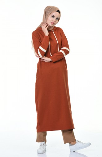 Hooded Sport Long Tunic Brick 0763-04