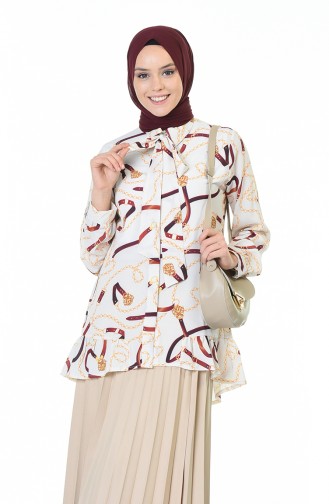 Chain Patterned Shirt Ecru 0908A-01