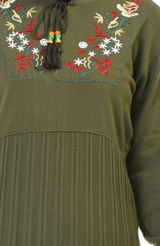 Embroidered Tricot Long Tunic Khaki 8019-05