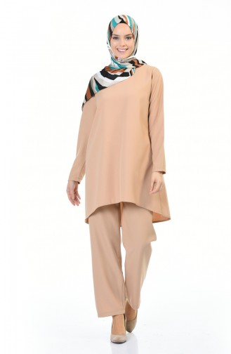 Tunik Pantolon İkili Takım 5247-10 Koyu Bej 5247-10