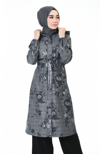 Flower Printed Cape Gray 2094-01
