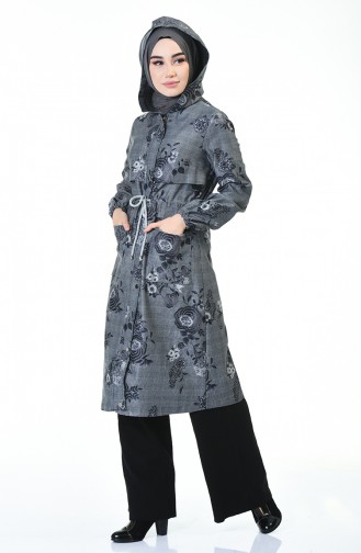 Flower Printed Cape Gray 2094-01