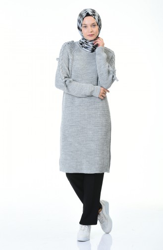 Tricot Sleeve Detailed Sweater Gray 4171-02
