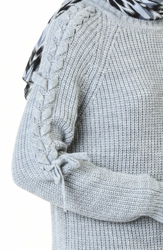 Tricot Sleeve Detailed Sweater Gray 4171-02
