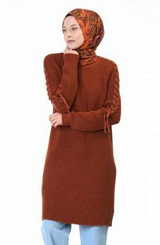 Tricot Sleeve Detailed Sweater Brick 4171-03