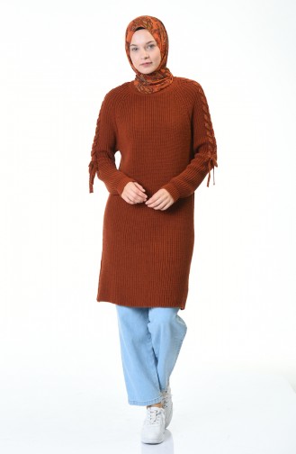 Tricot Sleeve Detailed Sweater Brick 4171-03