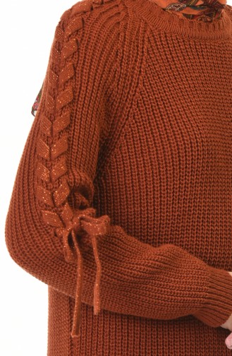 Tricot Sleeve Detailed Sweater Brick 4171-03