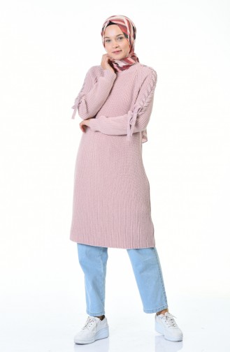 Tricot Sleeve Detailed Sweater Powder 4171-04