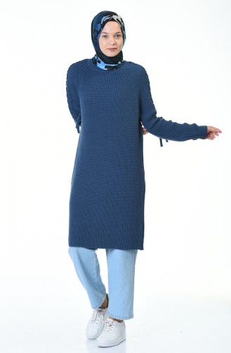 Tricot Sleeve Detailed Sweater Indigo 4171-05