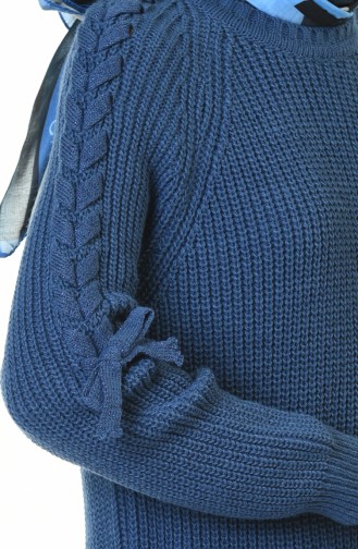 Tricot Sleeve Detailed Sweater Indigo 4171-05