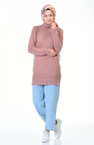 Pull Tricot Col Roulé 5003-01 Rose Pâle 5003-01