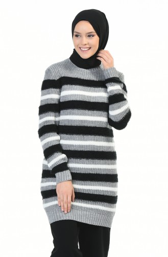 Tricot Silvery Sweater Gray Black 8039-02