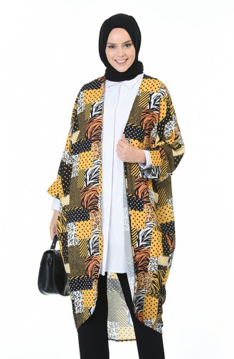 Desenli Kimono 0934-01 Hardal Siyah