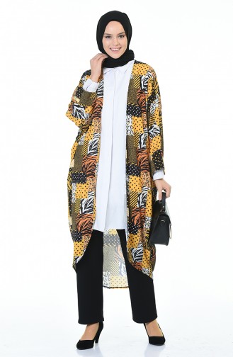 Patterned Kimono Mustard Black 0934-01